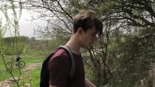 Hot Hunk Jerking His Big Dick (23cm) in Public Place near the dam/ Teen Boy