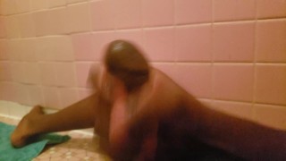 PLAYING WITH MY BLACK COCK IN THE BATHROOM