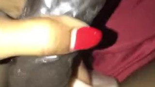 stuffing my fat black pussy with two toys