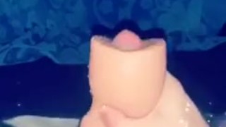 Using a pocket pussy, followed up with explosive cumshot