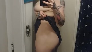 CUTE TOPLESS TATTOOED BLONDE RIPS FART IN MIRROR