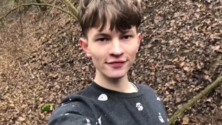 Horny BOY Stroking his Big Dick Outdoor in SNOWY WEATHER / Cute boy /School