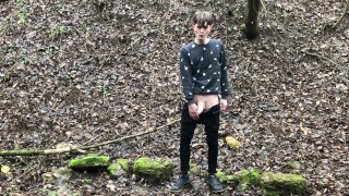 Horny BOY Stroking his Big Dick Outdoor in SNOWY WEATHER / Cute boy /School