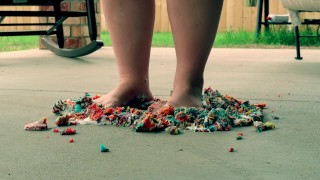 MILF Smashing A Cake With Barefeet