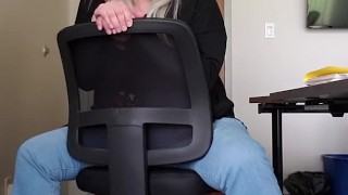 Office Chair Foot Tease (Purple Lipstick and Blue Jeans)