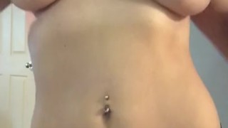 Sexy blonde strip tease and doggy style dildo fuck