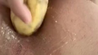 Twink banana anal play closeup