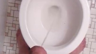 Naked Transgirl Pissing with Non-Op Clit; Two Simultaneous Streams