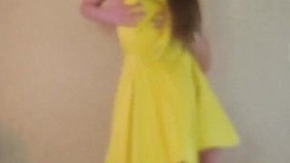 Dance & Strip from yellow dress and heels to Bad Idea by Ariana Grande