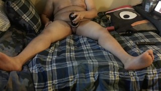 Fat boy jerks off while family is gone...uses fleshlight too