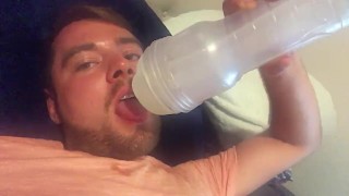 Licking my Grindr hookup's CUM out of my Fleshlight as it DRIPS ON MY BEARD