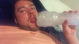 Licking my Grindr hookup's CUM out of my Fleshlight as it DRIPS ON MY BEARD