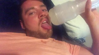Licking my Grindr hookup's CUM out of my Fleshlight as it DRIPS ON MY BEARD