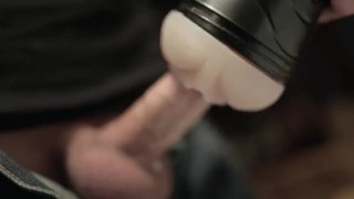 SLOW MOTION FLESHLIGHT HANDJOB AND CUMSHOT. MALE FLESHLIGHT TOY CLOSE UP