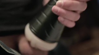 SLOW MOTION FLESHLIGHT HANDJOB AND CUMSHOT. MALE FLESHLIGHT TOY CLOSE UP