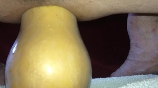 huge vegetable insertion - butternut squash - close up and cum