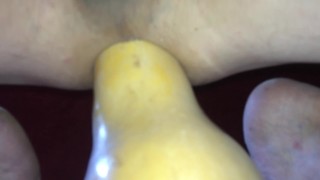 huge vegetable insertion - butternut squash - close up and cum