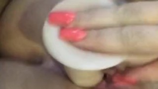 Slut wife sucks and fucks big dildo
