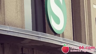 dates66.com Silicon-tits MILF fucks stranger on stairs (PUBLIC)