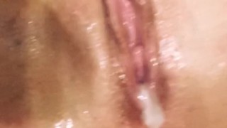 Pushing out a big creampie