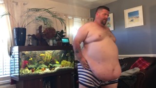 550LBS Superchub trying on tight clothes and belly play