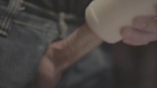 TENGA TOY HANDJOB AND CUMSHOT. MALE FLESHLIGHT TOY CLOSE UP slow motion