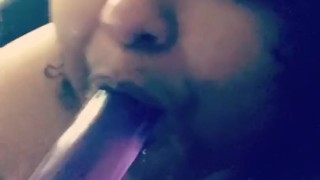 My girlfriend feeds me toy cock