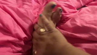 Pouring lotion on my tired feet