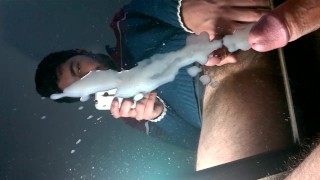 Cumming on dirty mirror