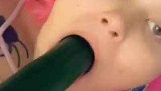 Cucumber fuck cum and suck perfect pink pussy