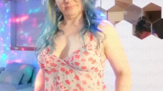 Busty poledancing blonde MILF shows her ass and shaved pussy