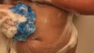 Amateur wife soaps up big natural tits