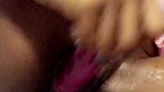 Creamy pussy lesbian dildo play