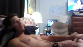 Hot guy just came still stroking cock after cum