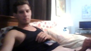 young muscular big cock 9in jackin off with a little help