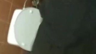 Big naked boobs in public toilet. Love doing public show