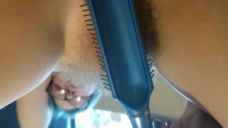 GanjaGoddess69 brushes her pussy hair then fucks her hairbrush solo female