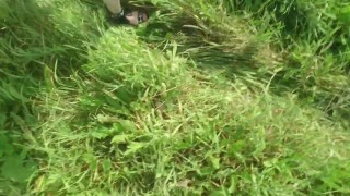 Nude walk through the grass, naked girl in the countryside