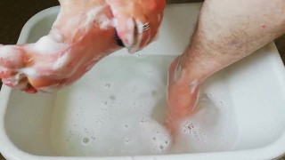 Washing the tools now with pink shampoo and heart sponge