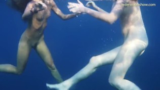 Hot teens naked on Tenerife swimming peacefully
