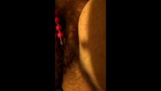 Hairy Mature MILF Pierced Quick Beads in Pussy