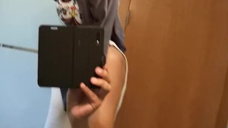 Masked young guy jerks and shoots a load