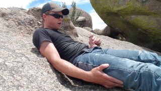 High desert hike pissing and cumming in public in 1080p