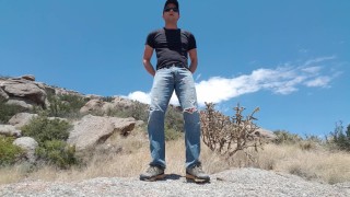 High desert hike pissing and cumming in public in 1080p