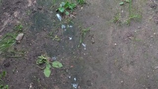 Teen boy cumming near an abandoned building