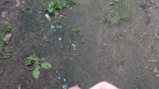 Teen boy cumming near an abandoned building