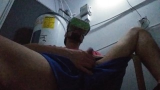 Jerking off solo while wearing vr headset watching gay porn.