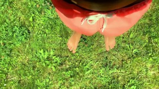 Twink pissed in swim trunks at the public