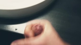 boy jerking in hotel room and cums on sink in bathroom lad hung