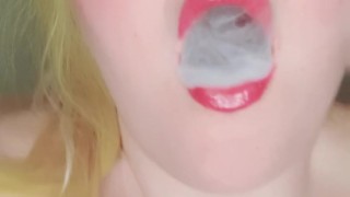 Cute bbw smokes and giggles with you and her big soft belly and tits! :)